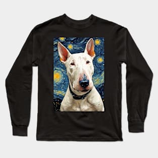 Bull Terrier Dog Breed Painting in a Van Gogh Starry Night Art Style Long Sleeve T-Shirt